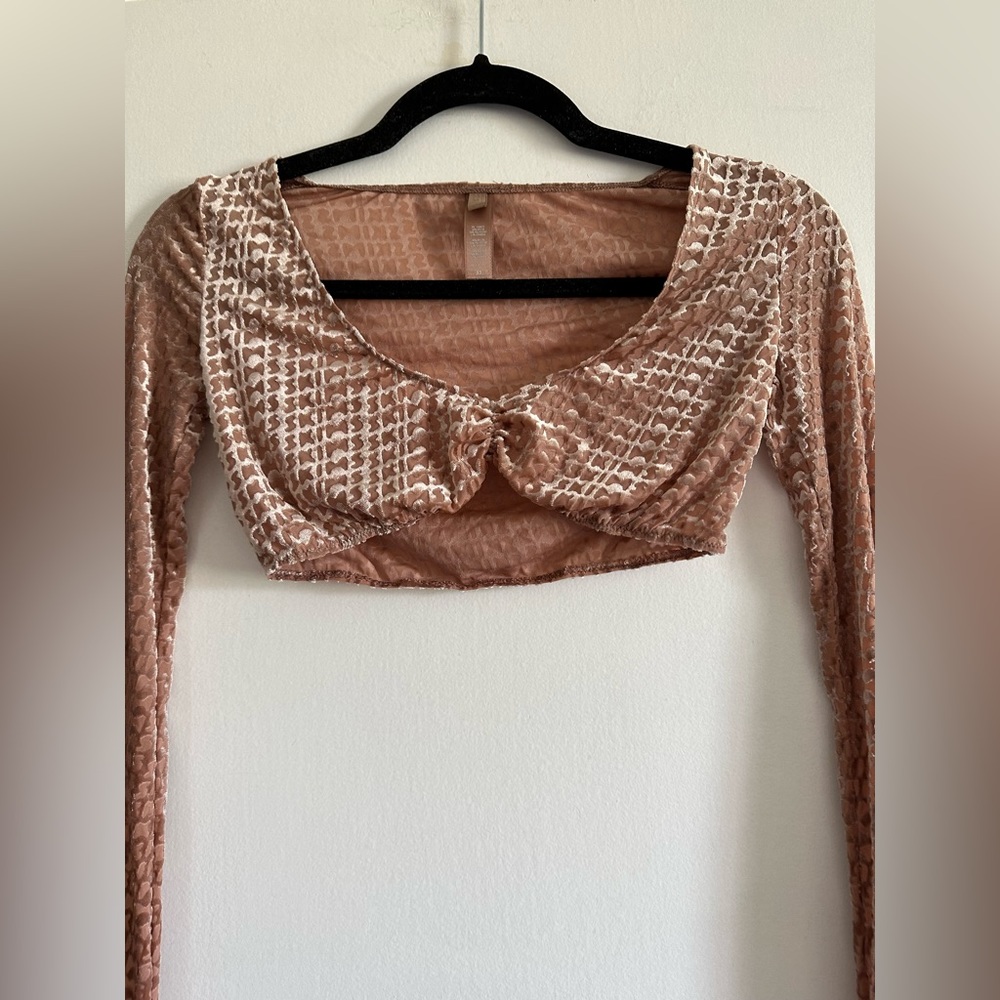 SKIMS Sienna Light Brown Velvet Logo Glove Crop Top Size XS EUC - Picture 5 of 7
